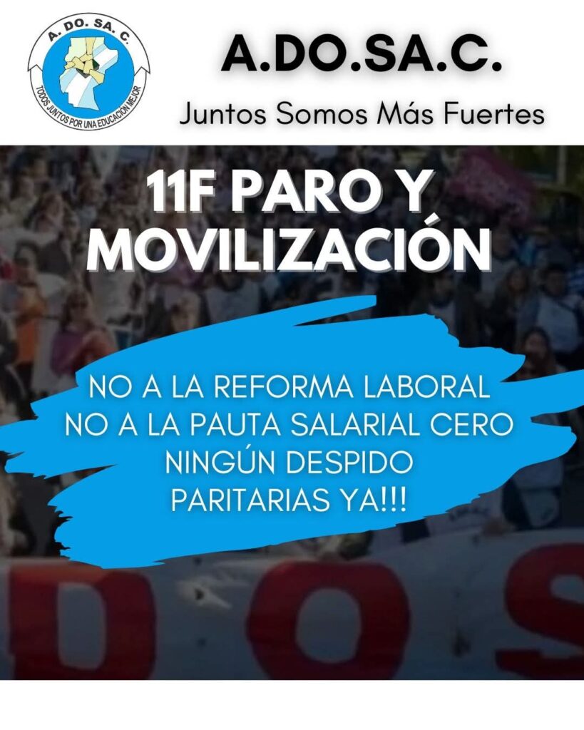 ADOSAC resolvió paro y movilización para mañana