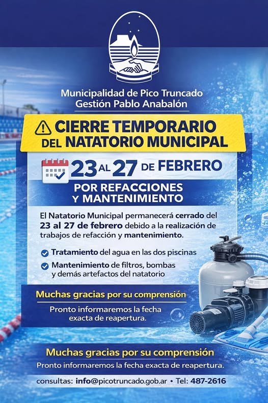 COMUNICADO OFICIAL – CIERRE TEMPORARIO DEL NATATORIO MUNICIPAL